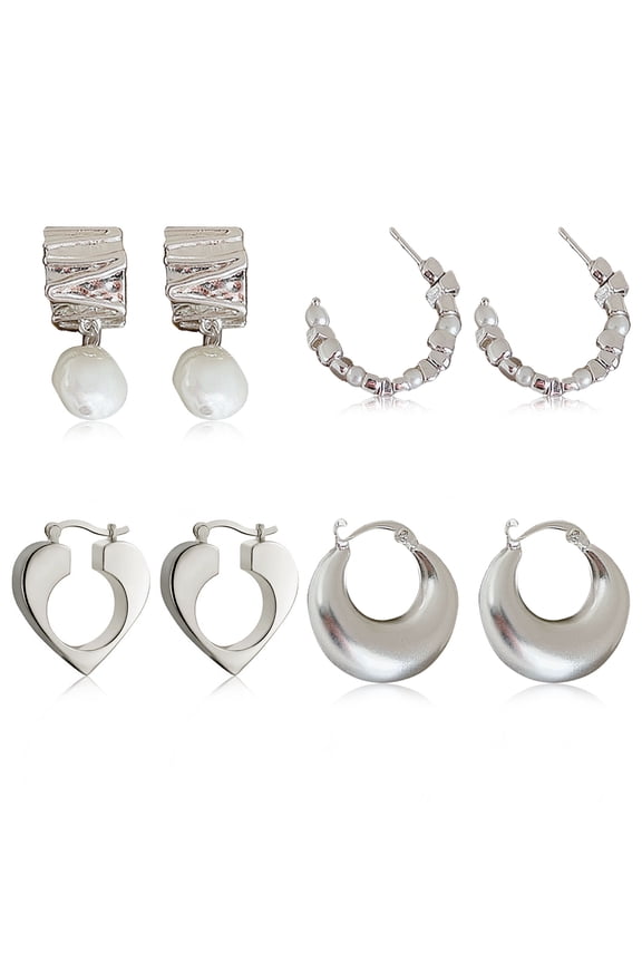 4 Pairs Gold Hoop Earrings for Women Huggie Earring Hypoallergenic Chunky Hoops Earring Plated with Real White Gold Round Earrings Jewelry Gift for Women