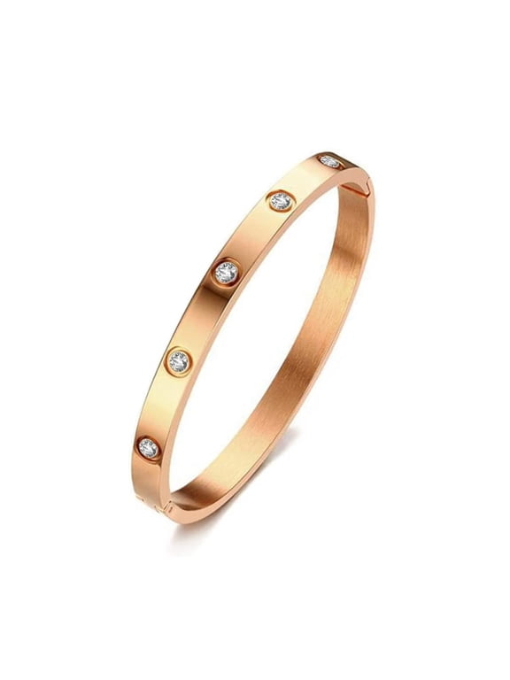Bracelets Bangle 6mm Titanium Steel Gold with Cubic Zirconia Jewelry Oval Bracelet Birthday for Her Women Teen Girls