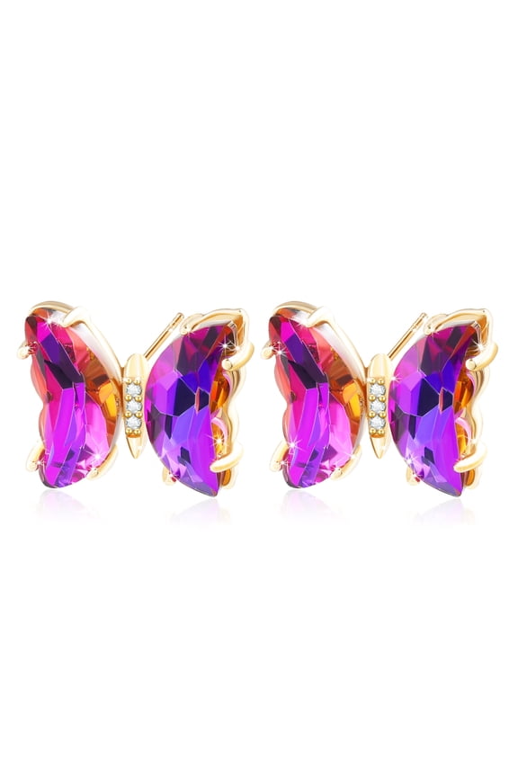 Butterfly Y2K Jewelry Crystal Necklace and Sterling Silver Boho Butterfly Stud Earrings for Women Summer, Dainty Gold Jewelry Gifts for Her