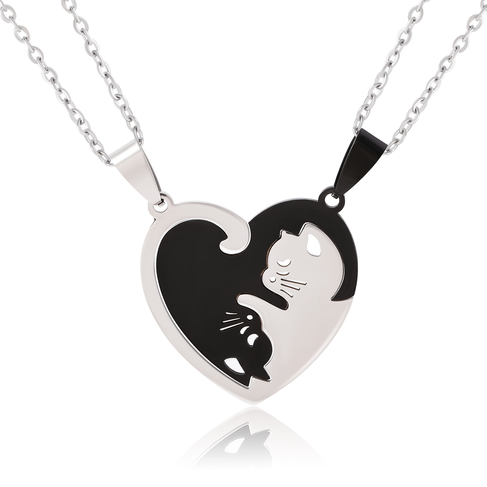 Halloween Cat Friendship Necklace – Black & White Cat Face Pendants, Cute Matching Jewelry For Teens