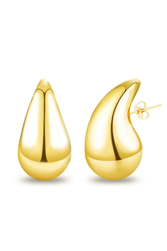 Chunky Gold Teardrop Dangle Earrings for Women Trendy, Hypoallergenic 18K Gold Plated Lightweight Waterdrop Drop Hoop Earrings Dupes Jewelry