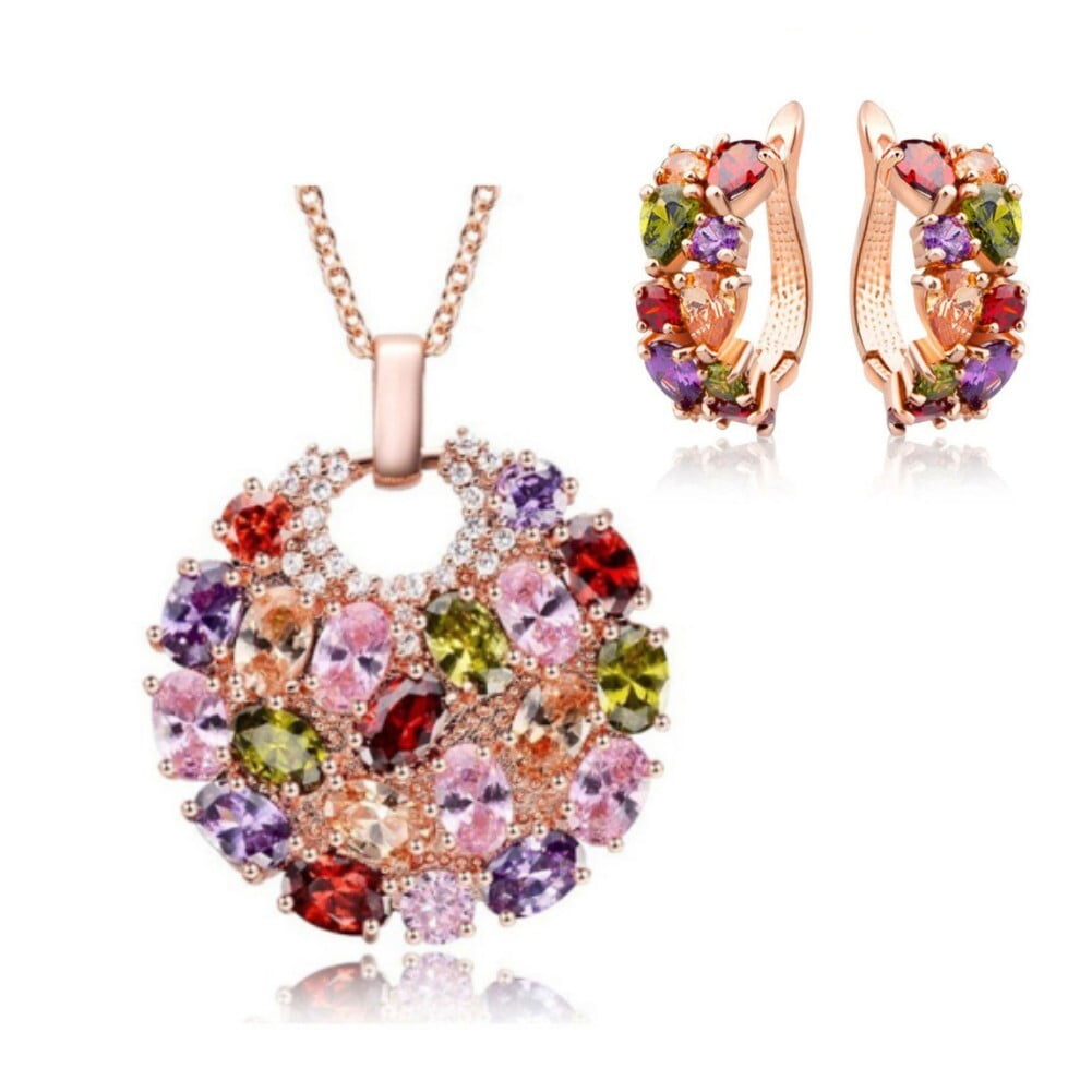 MISS RIGHT Colorful Crystal Earrings and Necklace Multi-color Enamel ...