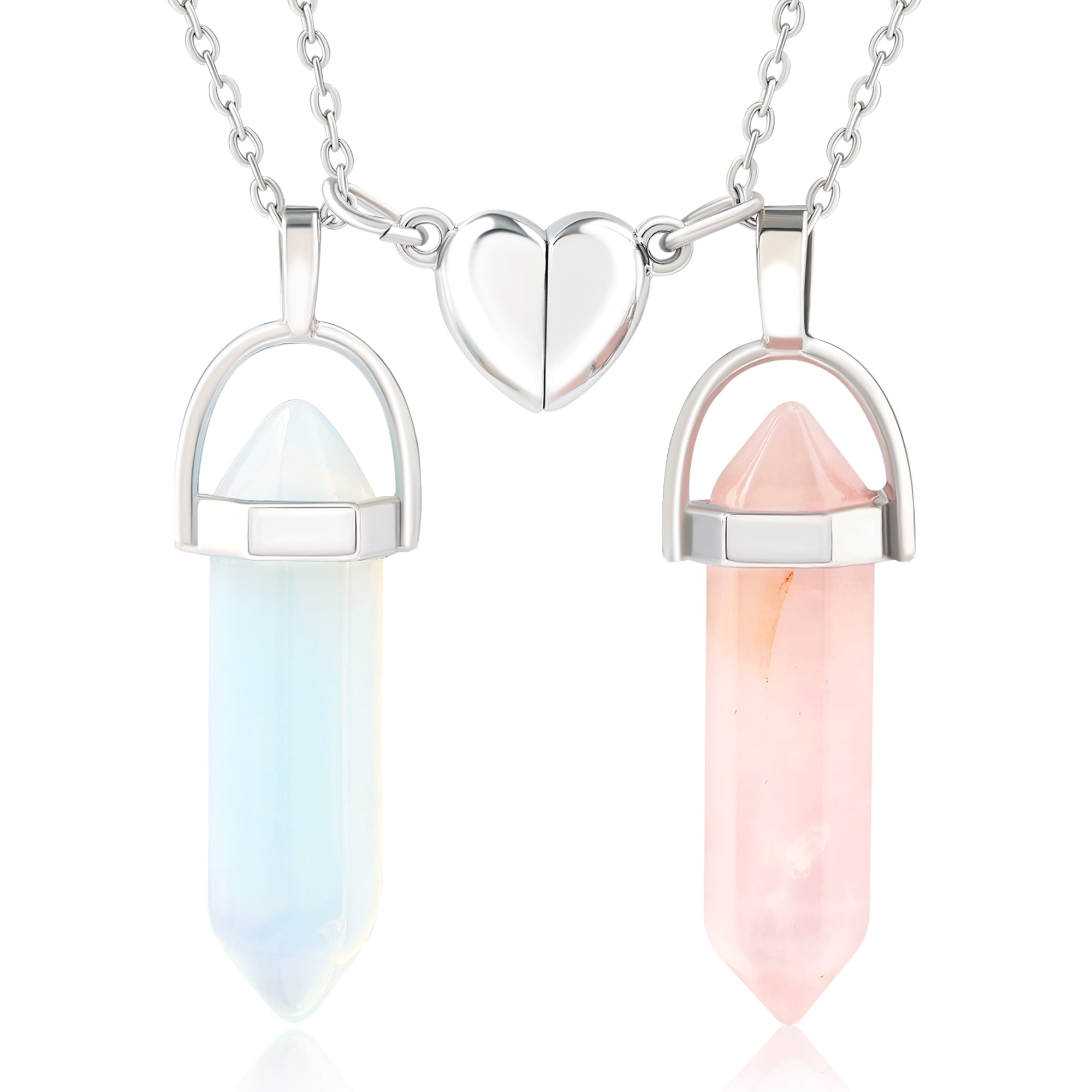  MISS RIGHT Crystal Friendship Matching Couples Necklaces for  Women Men with Magnetic Heart Charm, Dainty Rose Quartz Best Friends BFF  Necklace for 2 Girls (White Opal & Amethyst) : miss right