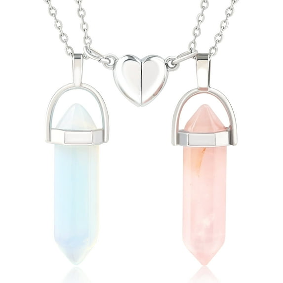 MISS RIGHT Crystal Friendship Matching Necklaces Couples Jewelry for Best Friends Women Men, Dainty Healing Chakra Gemstone Pendant BFF Necklace for 2