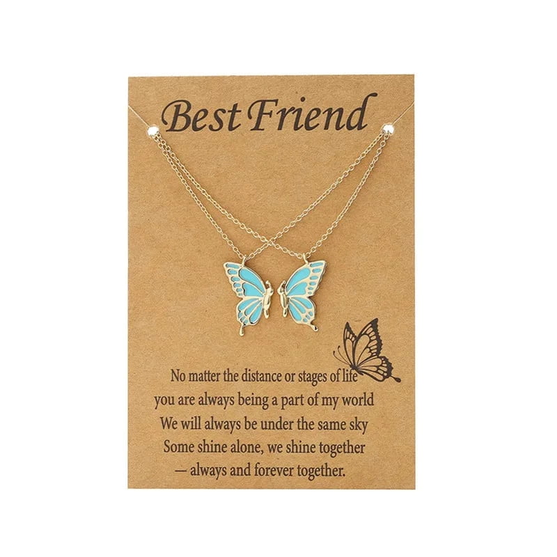 MISS RIGHT Cute Butterfly BFF Necklaces for 2 Blue Enamel Butterfly Friendship Necklace for Teen Girls Women Best Friend Birthday Gift Walmart