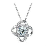 MISS RIGHT Dainty Love Knot Pendant Necklace for Women, White Gold Four-Leaf Clover Moissanite Necklace Jewelry Gifts for Mother Daughter