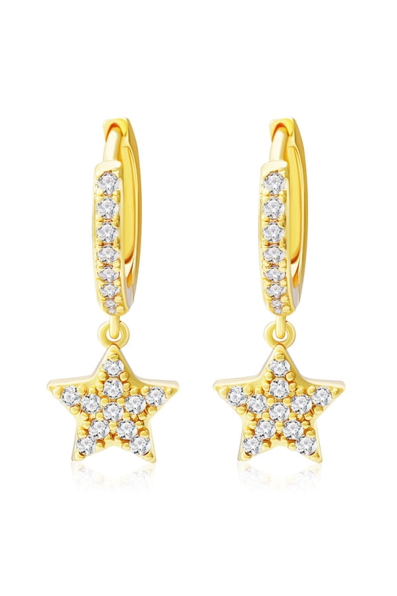 Dangle Huggie Earrings for Women, Crystal Cubic Zircon Diamond Earring Small Hoop Star Pendant Drop Earrings Rhinestone Jewelry