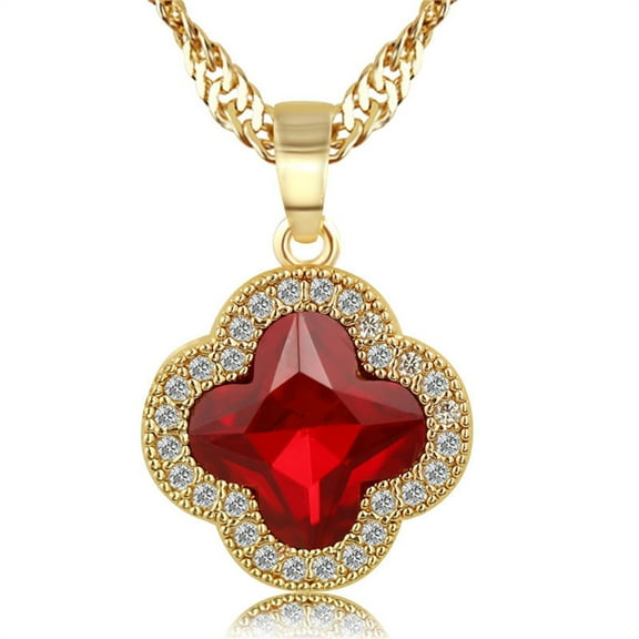MISS RIGHT Four Leaf Clover Charm Gemstone Crystal Pendant Necklace for Women