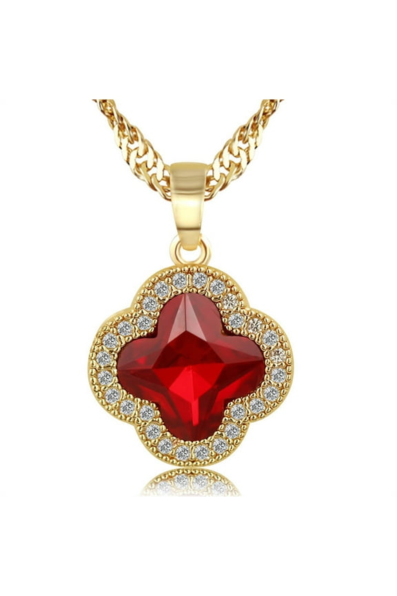 Four Leaf Clover Charm Gemstone Crystal Pendant Necklace for Women