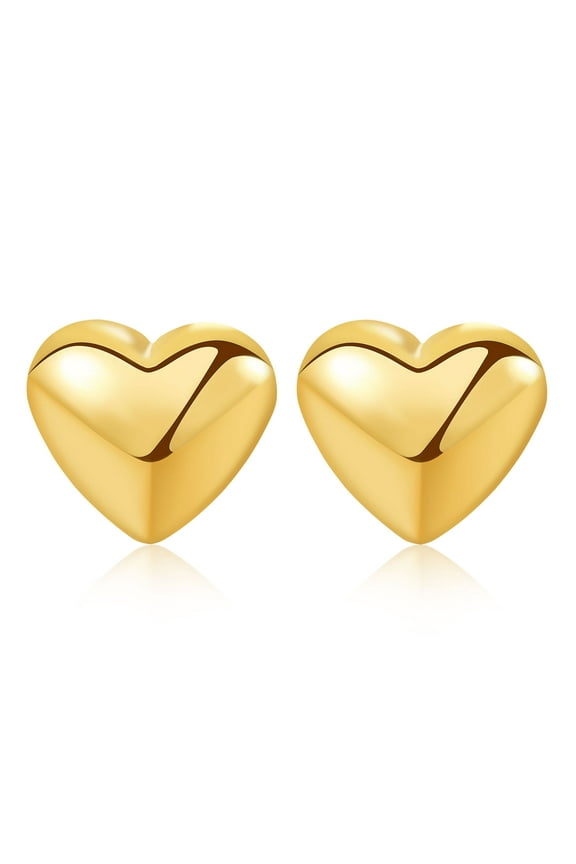 Love Heart Shaped Puffed Stud Polished Earrings For Women For Girlfriend
