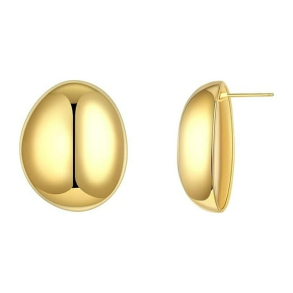 MISS RIGHT Metal Irregular Oval Silver Needle Earrings, Chunky Gold Hoop Earring Eardrop Trending Oversized Statement Pierced Polished Hypoallergenic Ear Studs Fashion Jewelry Teens