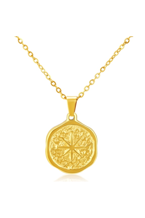 Moon and Star Pendant Necklace for Women, Rose Retro Gold-Plated Titanium Steel Toggle Clasp Link Jewelry Chain Chocker