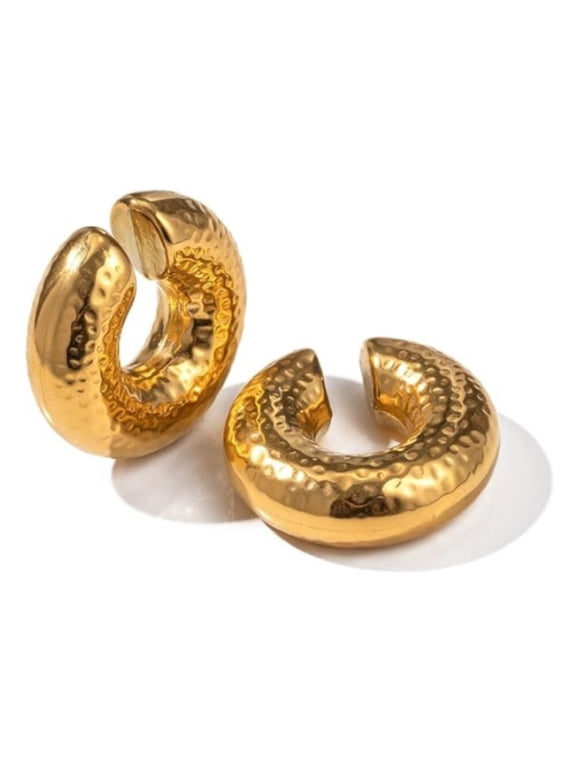 Oversize Chunky Earrings 14K Gold Planted Stainless Steel Ear Cuff Round Circle Clip on Earrings for Women Clip On Cartilage non pierced