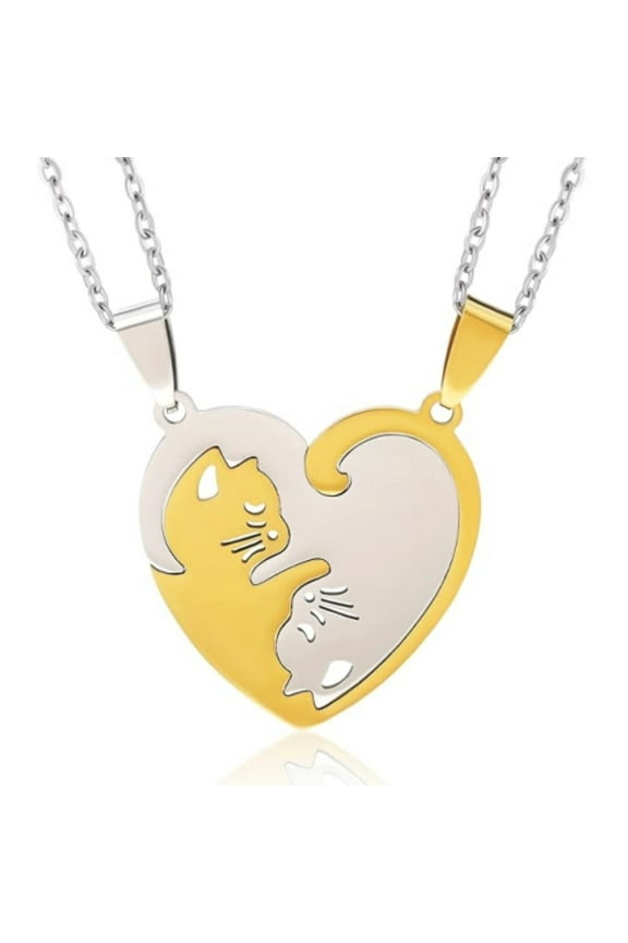 Yin Yang Couples Cat Necklace for 2, Men Stainless Steel Chain Friendship Matching Dog Necklaces for Women Trendy Teen, Pet Cat Dog Lovers Valentines Day Gifts