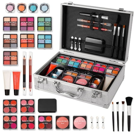 AOLIKOKO Makeup Kit for Teenager Girls - Full Starter Makeup Set with Eye Shadow Lip Balm Blush Lip Gloss Brush Lip Pencil Eye Pencil and Mirror
