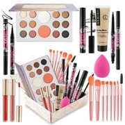 AOLIKOKO Makeup Kit for Teens & Women   Full Makeup Set with Foundation,Eyeshadow,Mascara,Lip Gloss,Eyebrow Pencil,Eyeliner & Brushes   Complete Makeup Kit Gift Set for Teen Girls & Beginners