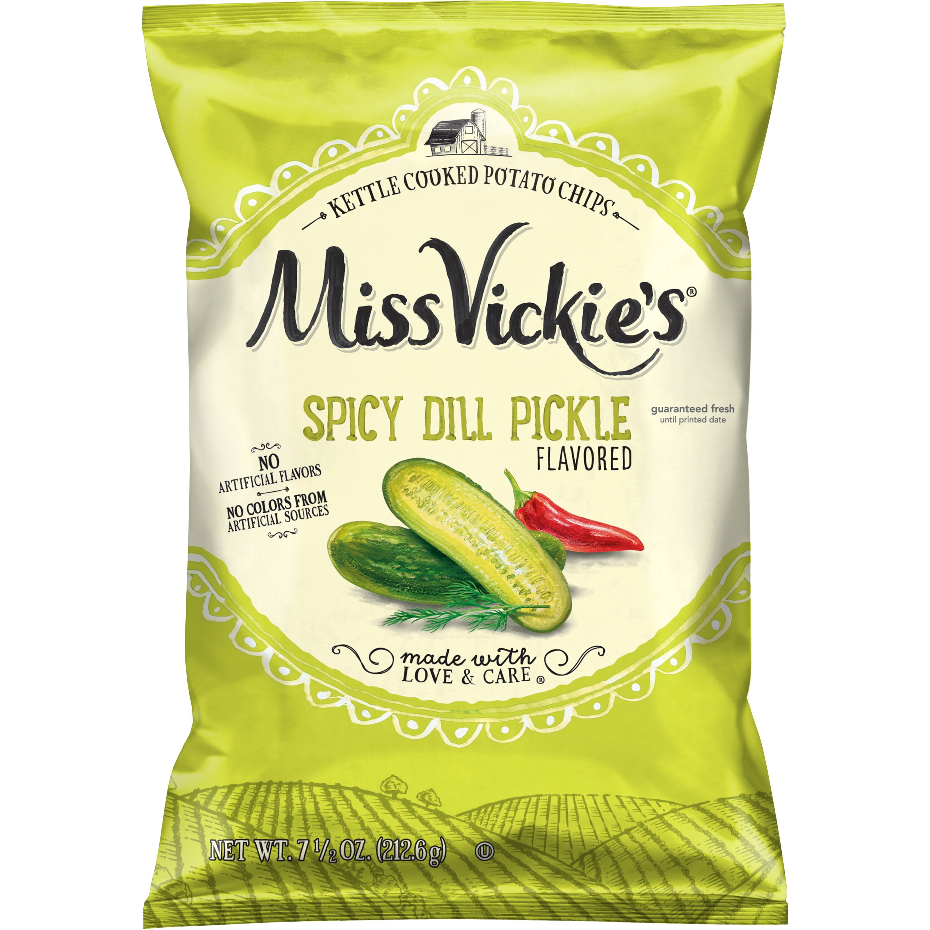 Miss Vickies Dill Pickle Kettle Cooked Potato Chips Bag, 7.5 oz