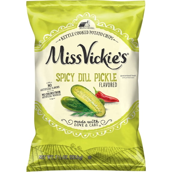 Miss Vickies Dill Pickle Kettle Cooked Potato Chips Bag, 7.5 oz