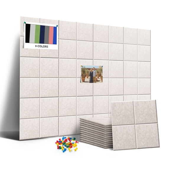 MISSDAY Acoustic Wall Panel 48" x 36" Felt Bulletin Board for Wall, 12-Pack Soundproof Tiles for Home Office, Oatmeal