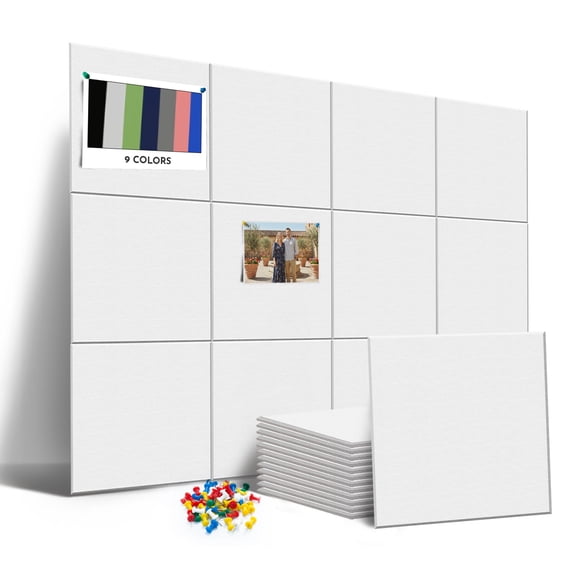 MISSDAY Acoustic Wall Panel 48" x 36" Felt Bulletin Board for Wall, 12-Pack Soundproof Tiles for Home Office, White