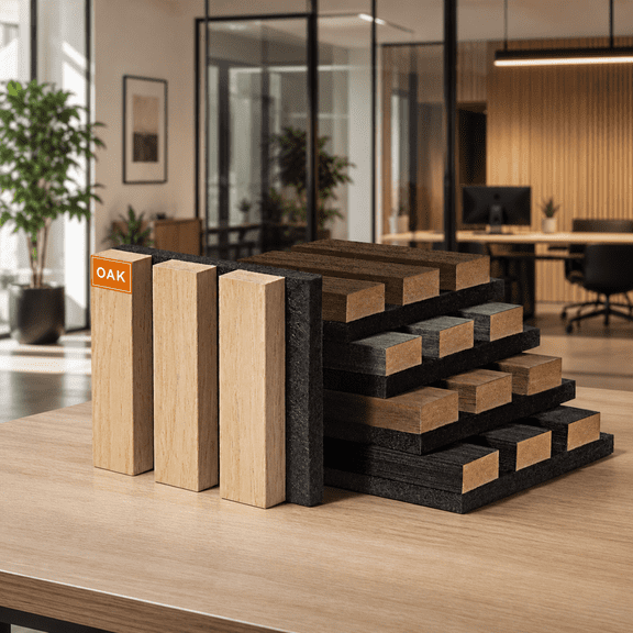 MISSDAY Acoustic Wood Slat Wall Panels MDF, 5 Pack,3.9 x 4.7 in, Sound Absorbing
