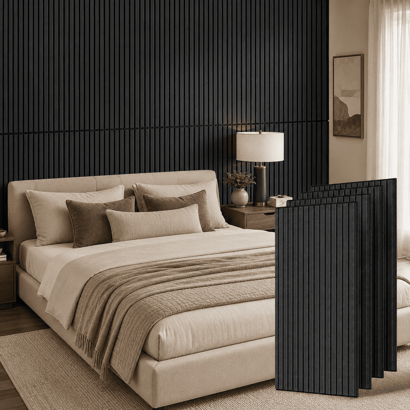 MISSDAY Wood Slat Acoustic Wall Panels, 47 x 24 in, Matte Black, 4 Pack ...