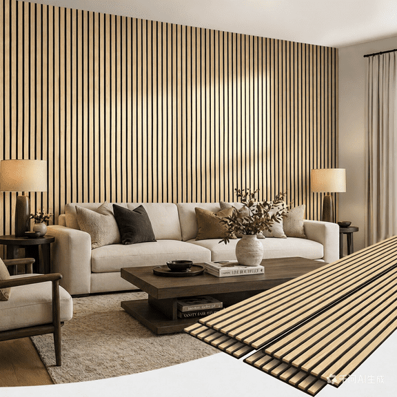 MISSDAY Wood Slat Acoustic Wall Panels, 92.9 x 11.8 in, Oak, 4 Pack, Sound Absorbing for Home, Office, Studio