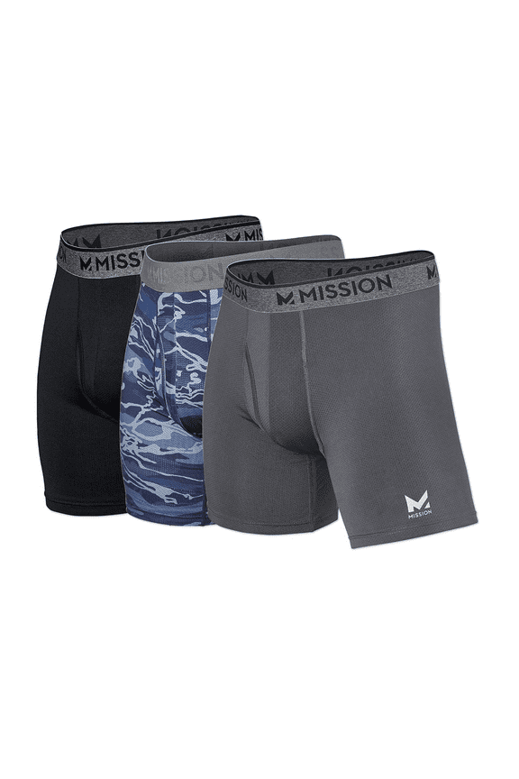 6 Performance Mesh Boxer Briefs, Large - Black, Matrix Camo, Gray