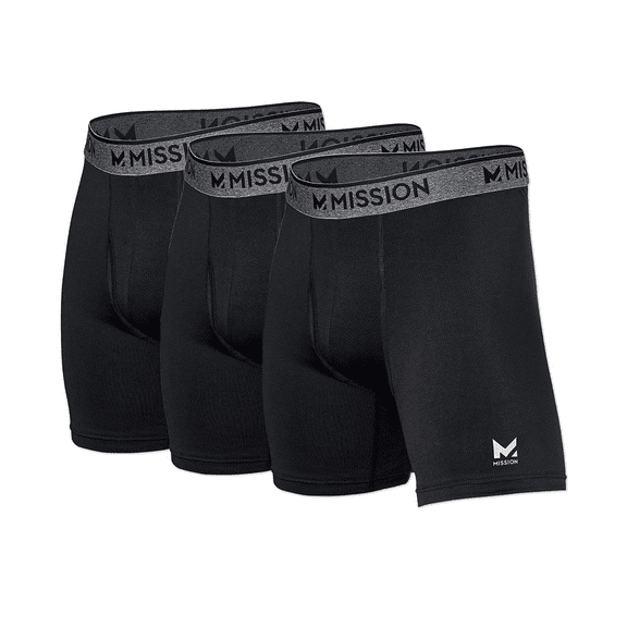MISSION 6” Performance Mesh Boxer Briefs, Small - 3 Pack, Black