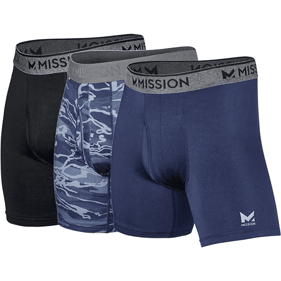 MISSION 6” Performance Mesh Boxer Briefs, XXL - Black, Matrix Camo, Navy