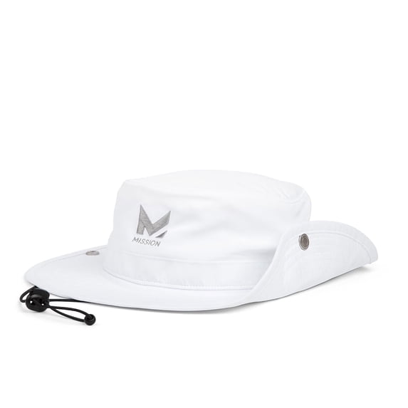 MISSION Cooling UPF Bucket Hat - Unisex Sun Hat for Hiking, Golfing & Fishing - Sweat & Water Activated Technology - White