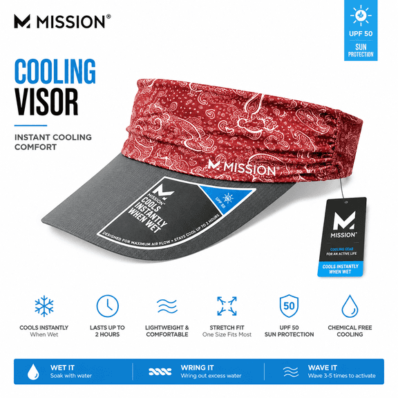 MISSION Cooling Visor UPF 50 Sun Protection, Instant Cooling Technology, Lightweight Stretch-Fit Performance Visor for Running, Golf, Tennis & Outdoor Activities