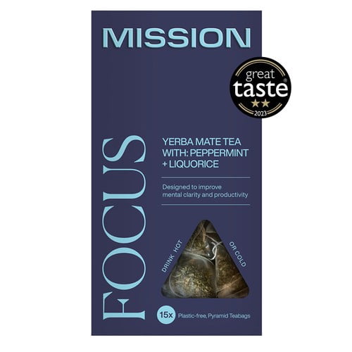 MISSION Focus Yerba Mate Tea Bags with Peppermint + Liquorice 15's, British Import (Pack of 3)