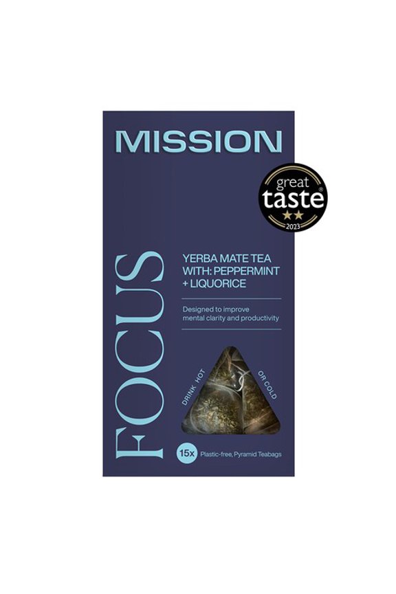 MISSION Focus Yerba Mate Tea Bags with Peppermint + Liquorice 15's, British Import (Pack of 3)