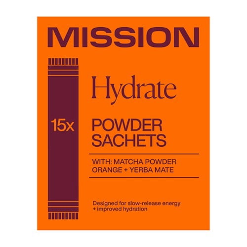 MISSION Hydrate Matcha Powder Sachets with Orange + Yerba Mate 15's, British Import (Pack of 3)