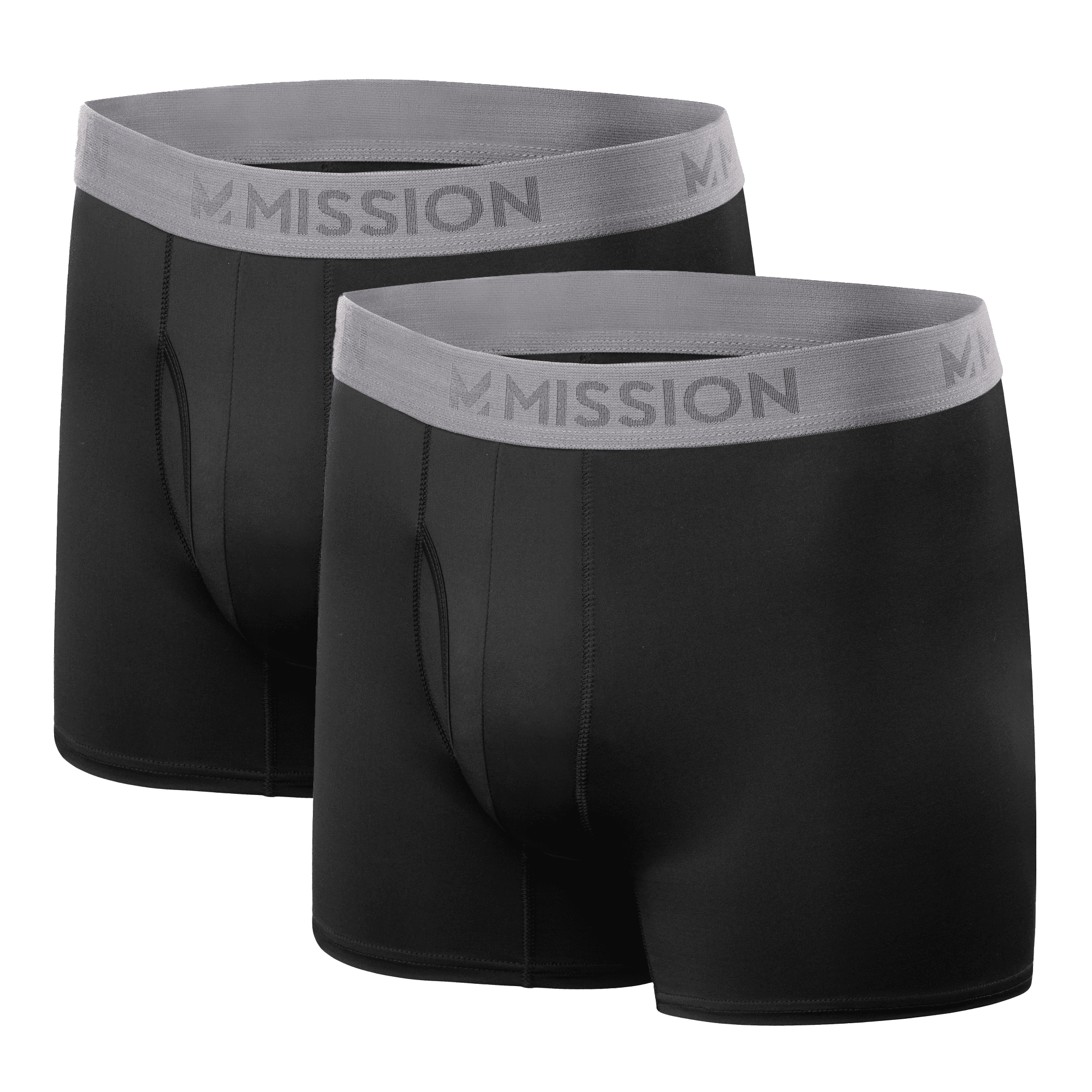 MISSION Men's Boxer Brief 5 inch 2pk - Black/Black - LG