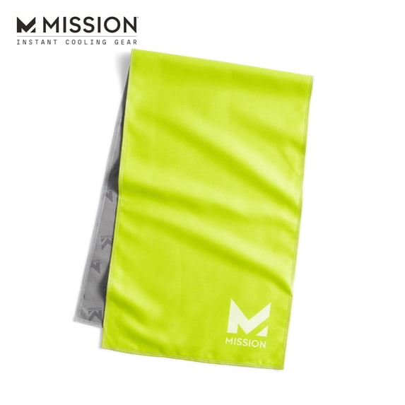 MISSION Original Cooling Towel Evaporative Cool Tech, Cools when Wet, UPF 50, 10” x 33”, Hi Vis Green, Machine Washable