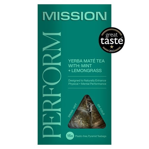 MISSION Perform Yerba Mate Tea Bags with Lemongrass + Mint 15's, British Import (Pack of 3)