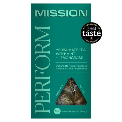 MISSION Perform Yerba Mate Tea Bags with Lemongrass + Mint 15's, British Import (Pack of 3)