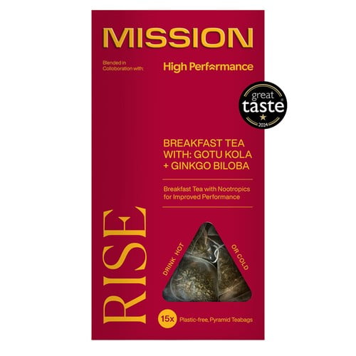 MISSION Rise English Breakfast Tea Bags with Ginkgo Biloba + Gotu Kota 15's, British Import (Pack of 3)