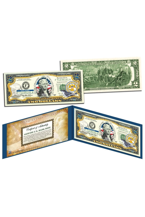 MISSISSIPPI $2 Statehood MS State Two-Dollar U.S. Bill *Legal Tender* with Folio