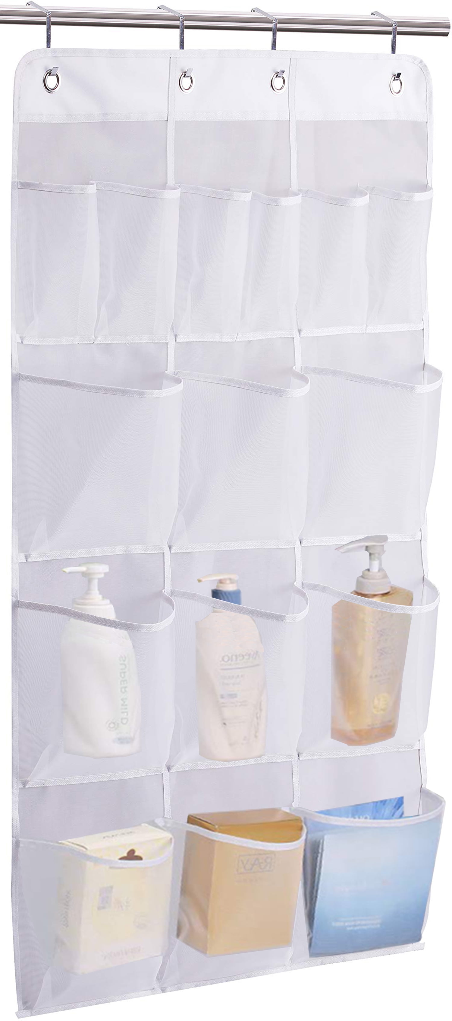 MISSLO Rustproof Mesh Shower Caddy, 15 Pockets, Over Door Hanging ...