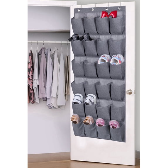 MISSLO 24 Fabric Pockets Shoe Organizer Over the Door Large Hanging Shoe Rack for Closet Men Shoes Holder, Gray