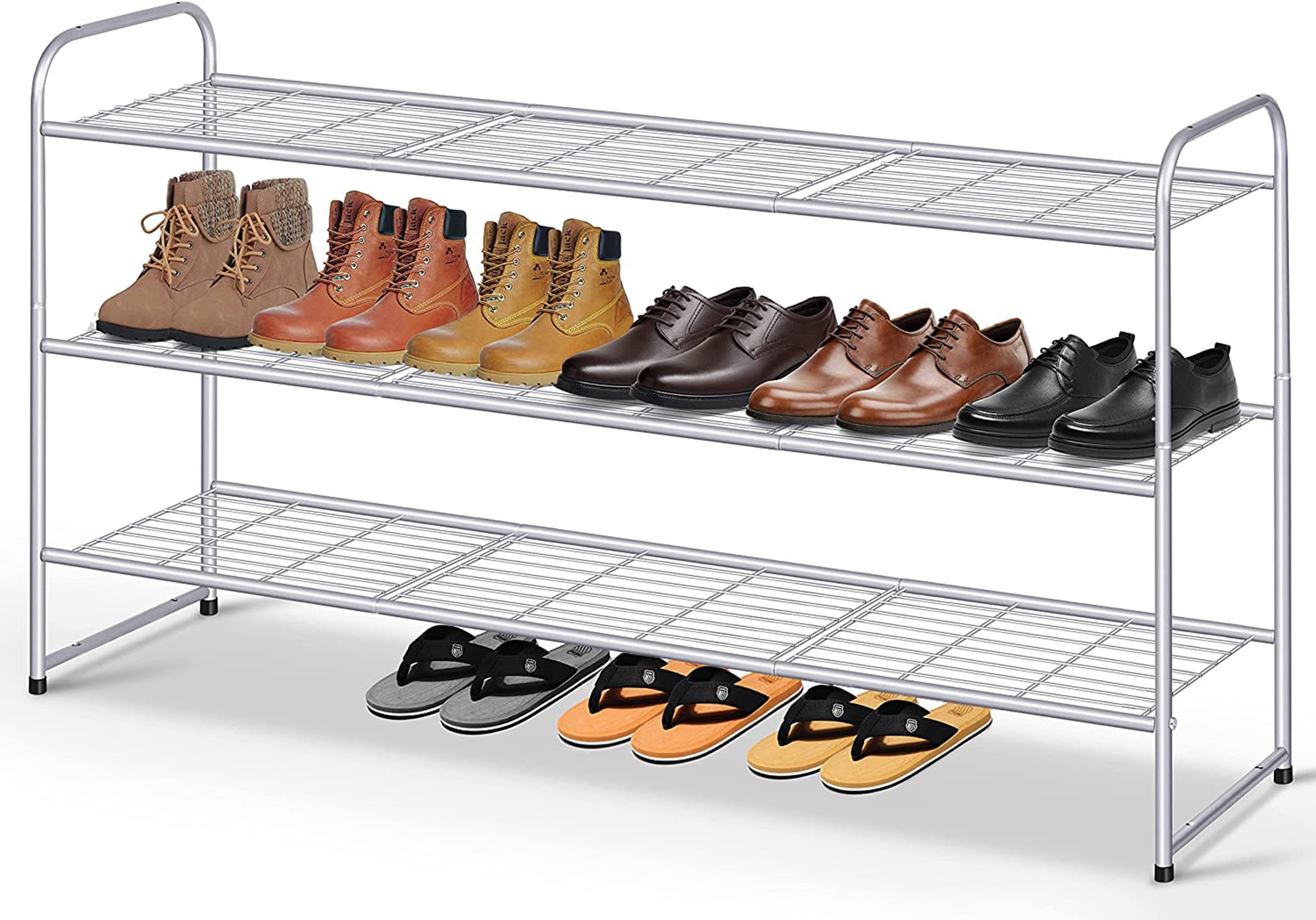 MISSLO 3 Tier Long Metal Shoe Rack for Closet Storage 24 Pairs Stackable  Wide Wire Shoe Shelf Men Sneaker Organizer for Entryway, Bedroom, Floor,  Black 