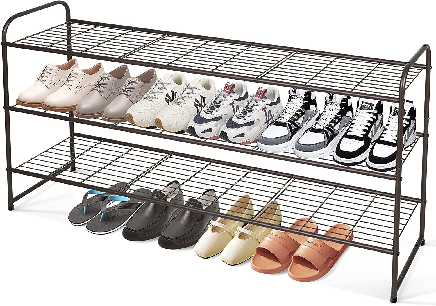 MISSLO 2 Tier Stackable Long Shoe Rack 18 Pairs Metal Shoe Storage Shelf  Fabric Organizer for Closet Entryway Bedroom, Grey 