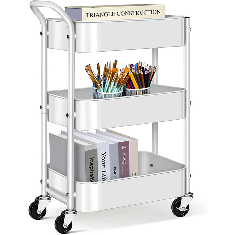 Honey Can Do, 3 Tier Rolling Craft Cart with Handle, White