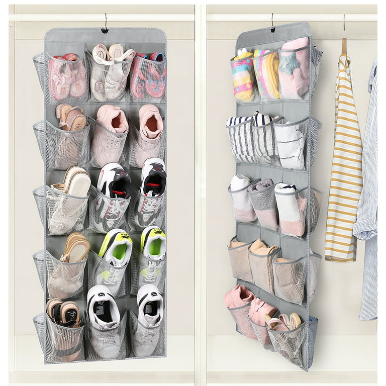 MISSLO 30 Pockets Hanging Shoe Organizer for Closet Storage with Rotating  Hanger Shoe Rack, Gray 