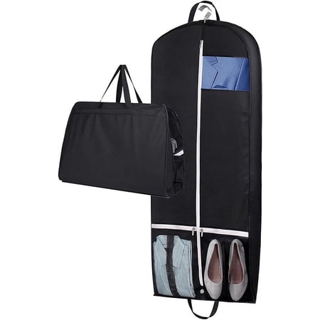 MISSLO 43" Gusseted Travel Garment Bags Breathable Suit Bag Cover for Clothes Storage with Two Large Mesh Pockets Dustproof Dress Protector, Black