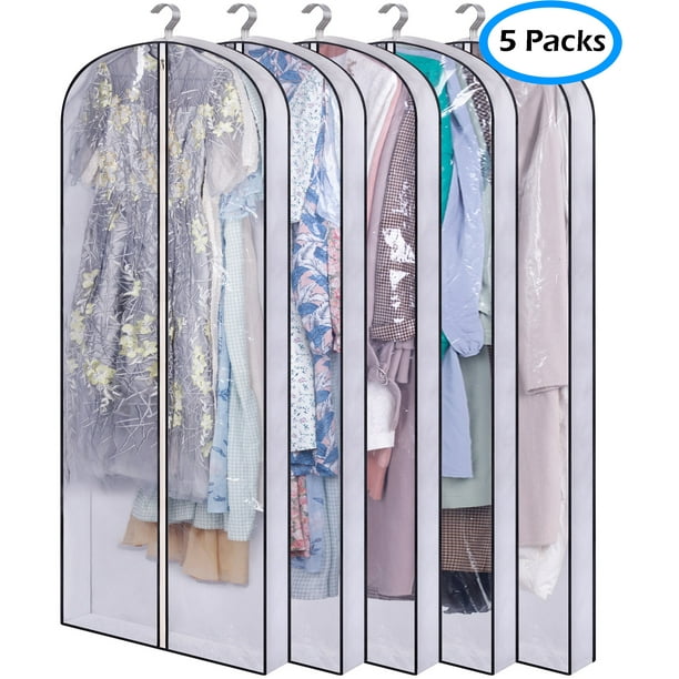 MISSLO 60" Garment Bags for Hanging Clothes Clear Dress Bag Cover