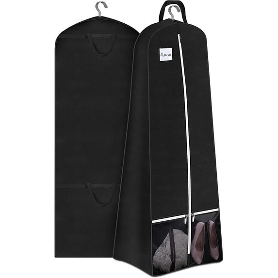 MISSLO 72" Bridal Wedding Gown Garment Bag for Long Dresses 15" Gusset Travel Garment Cover Hanging Clothes Bag, Black